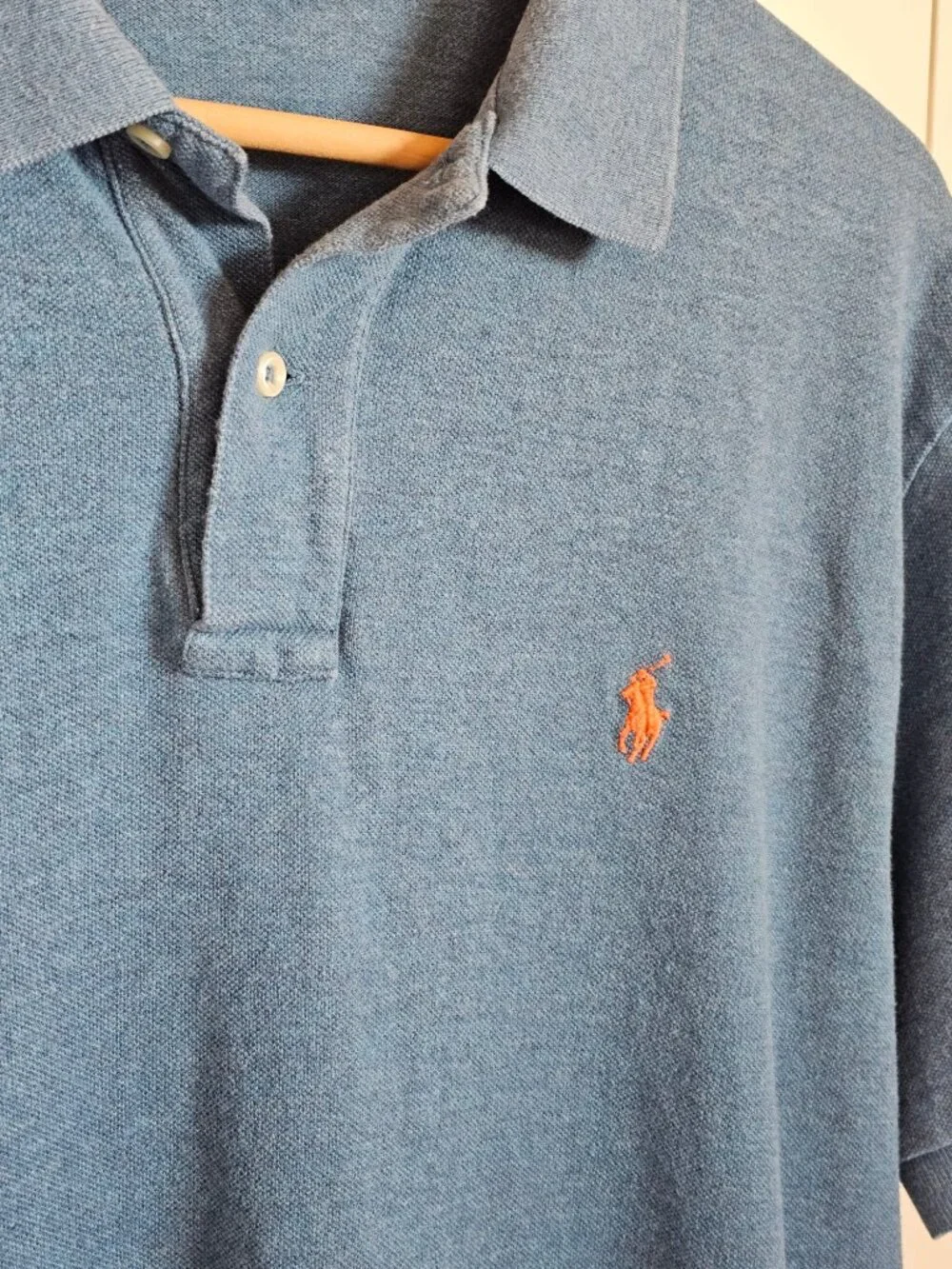 Polo Ralph Lauren Polo Shirt Men XL Blue Heather Orange Pony 100% Cotton